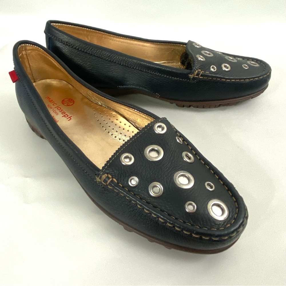 Marc Joseph New York Black Leather Flat Loafers Driving Shoes 9.5 Slip On